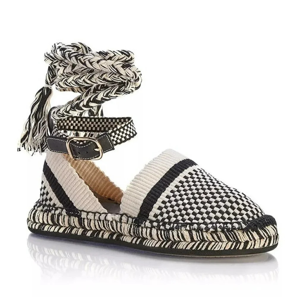 Chloe Women's Meril Canvas Ankle Tie Espadrille Flats Size 36 W (MSRP $695)